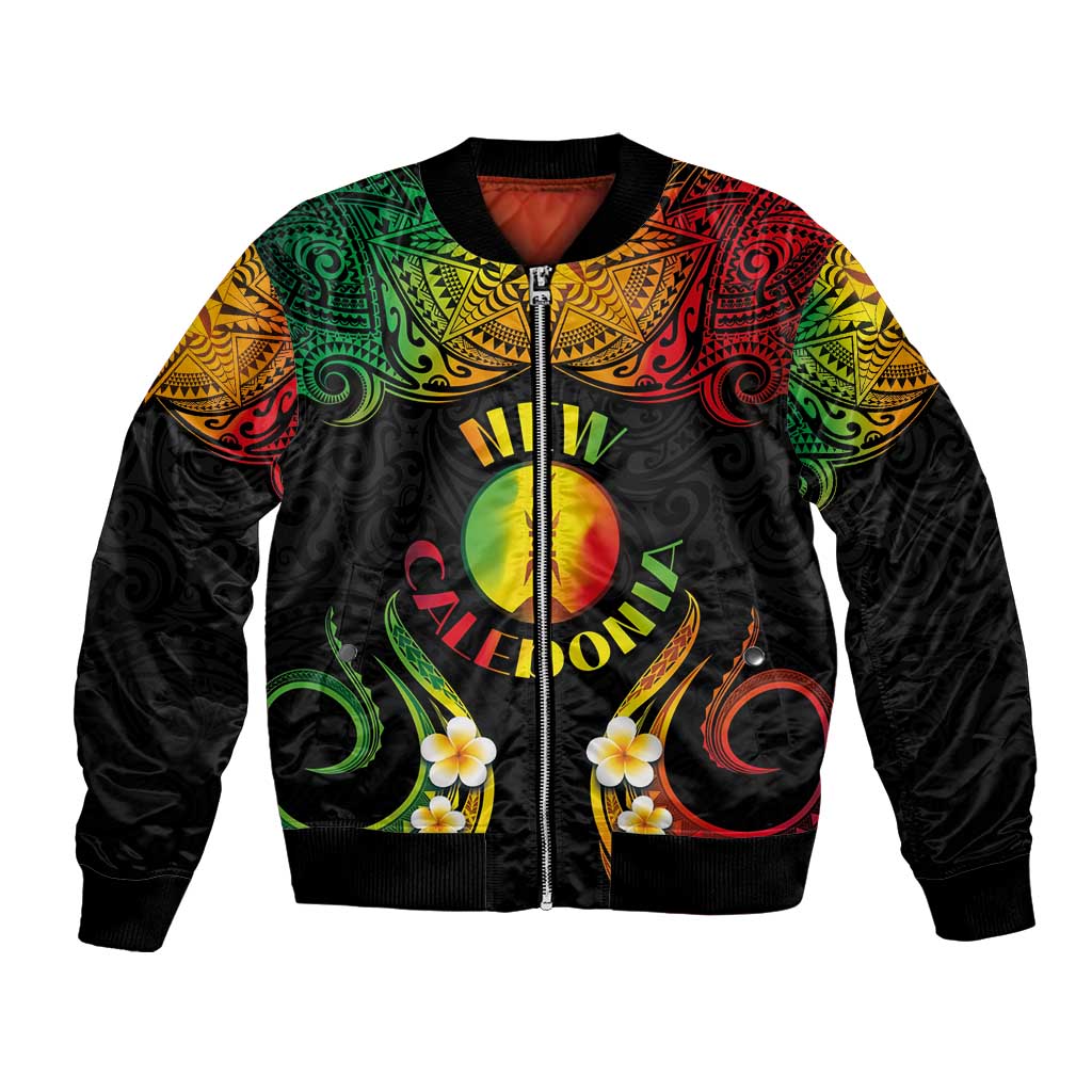 Personalised New Caledonia Independence Day Bomber Jacket Polynesian Tattoo and Plumeria Reggae Color LT03 Unisex Reggae - Polynesian Pride