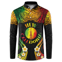 Personalised New Caledonia Independence Day Button Sweatshirt Polynesian Tattoo and Plumeria Reggae Color