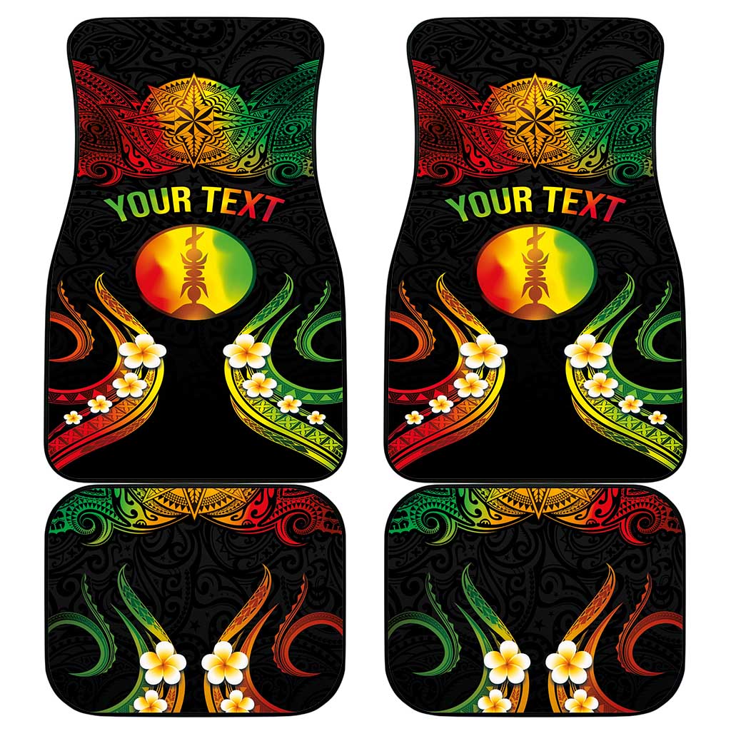 Personalised New Caledonia Independence Day Car Mats Polynesian Tattoo and Plumeria Reggae Color