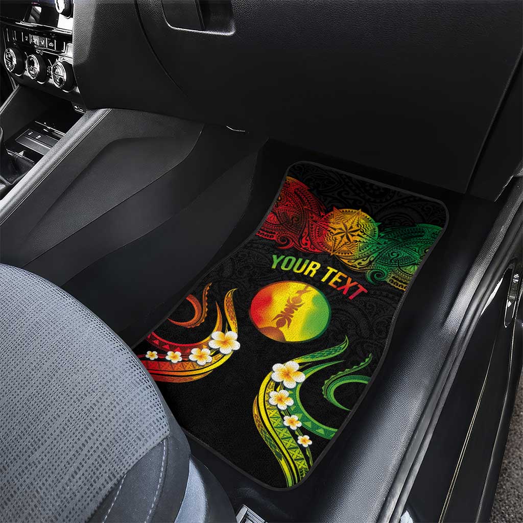 Personalised New Caledonia Independence Day Car Mats Polynesian Tattoo and Plumeria Reggae Color