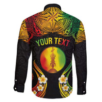 Personalised New Caledonia Independence Day Family Matching Long Sleeve Bodycon Dress and Hawaiian Shirt Polynesian Tattoo and Plumeria Reggae Color