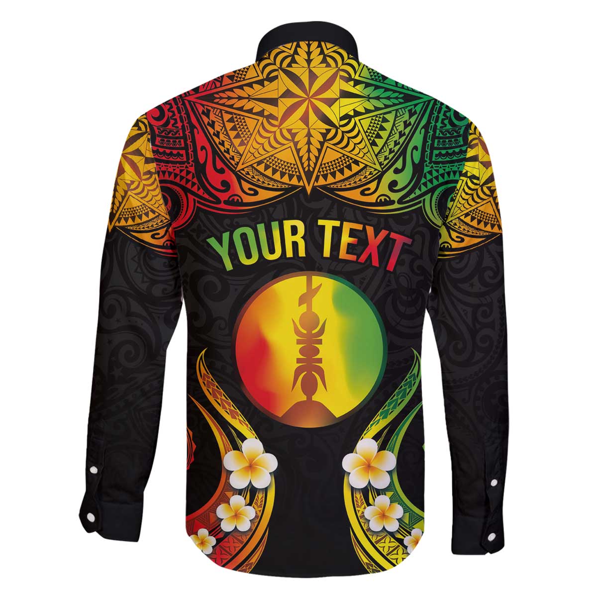 Personalised New Caledonia Independence Day Family Matching Off The Shoulder Long Sleeve Dress and Hawaiian Shirt Polynesian Tattoo and Plumeria Reggae Color