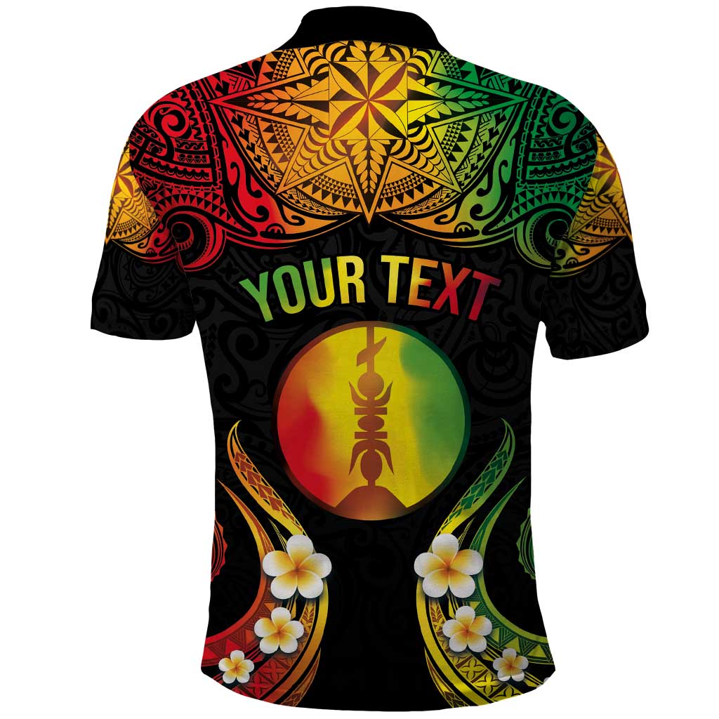 Personalised New Caledonia Independence Day Polo Shirt Polynesian Tattoo and Plumeria Reggae Color