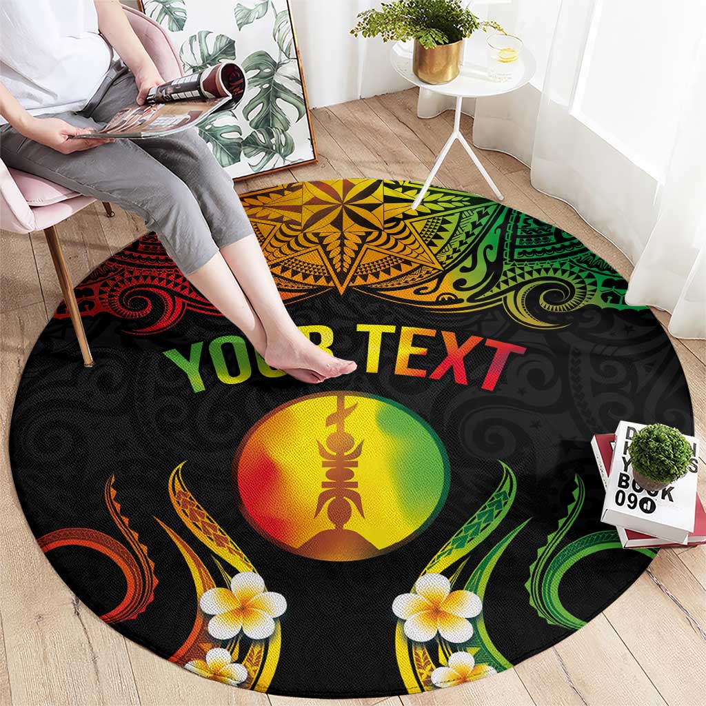 Personalised New Caledonia Independence Day Round Carpet Polynesian Tattoo and Plumeria Reggae Color LT03 - Polynesian Pride