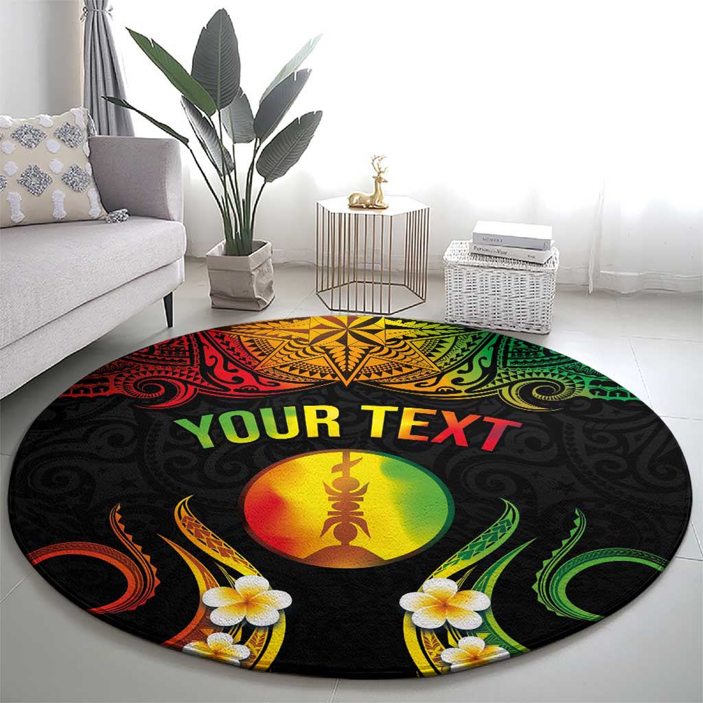 Personalised New Caledonia Independence Day Round Carpet Polynesian Tattoo and Plumeria Reggae Color LT03 - Polynesian Pride