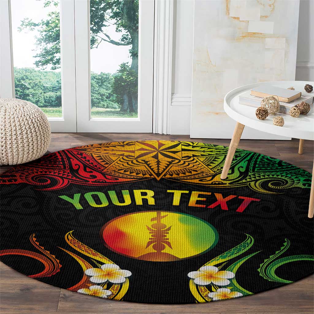 Personalised New Caledonia Independence Day Round Carpet Polynesian Tattoo and Plumeria Reggae Color LT03 - Polynesian Pride