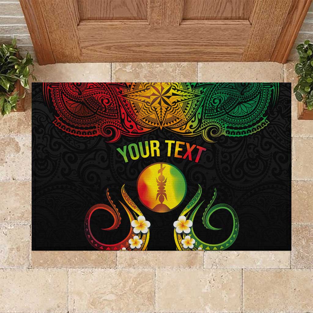 Personalised New Caledonia Independence Day Rubber Doormat Polynesian Tattoo and Plumeria Reggae Color LT03 Reggae - Polynesian Pride