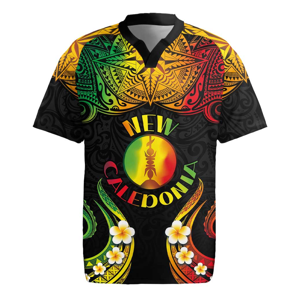 Personalised New Caledonia Independence Day Rugby Jersey Polynesian Tattoo and Plumeria Reggae Color LT03 Reggae - Polynesian Pride