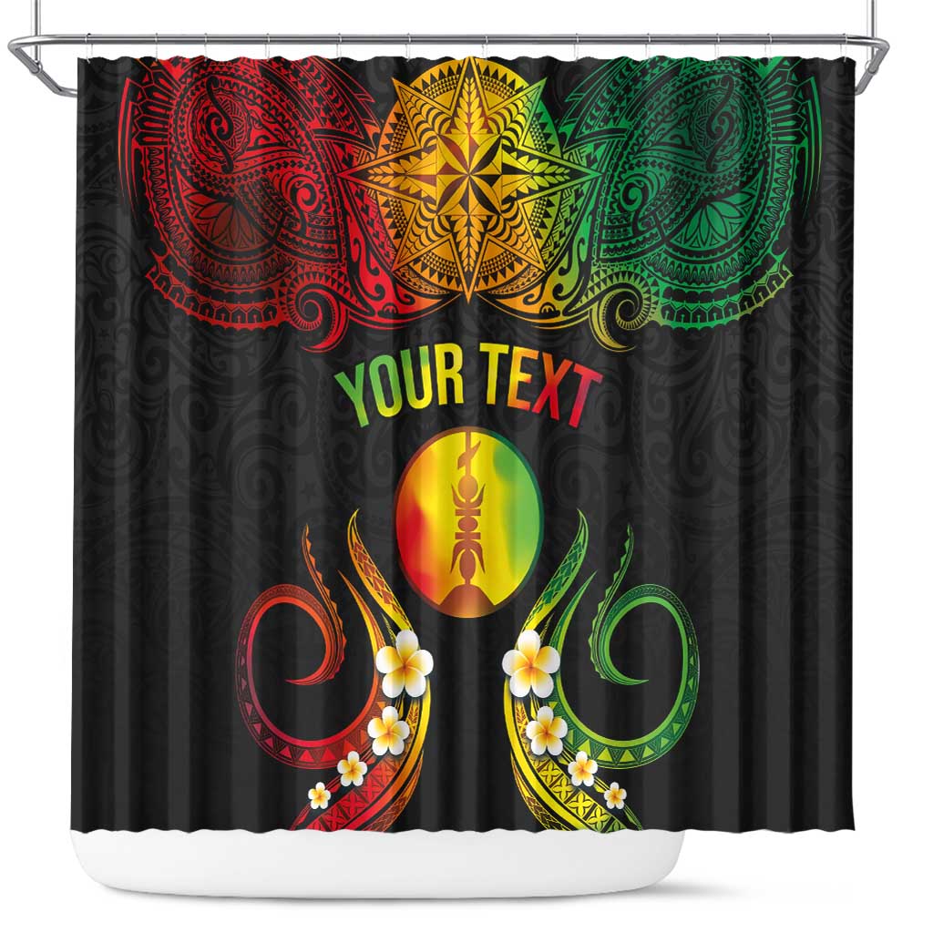Personalised New Caledonia Independence Day Shower Curtain Polynesian Tattoo and Plumeria Reggae Color LT03 Reggae - Polynesian Pride