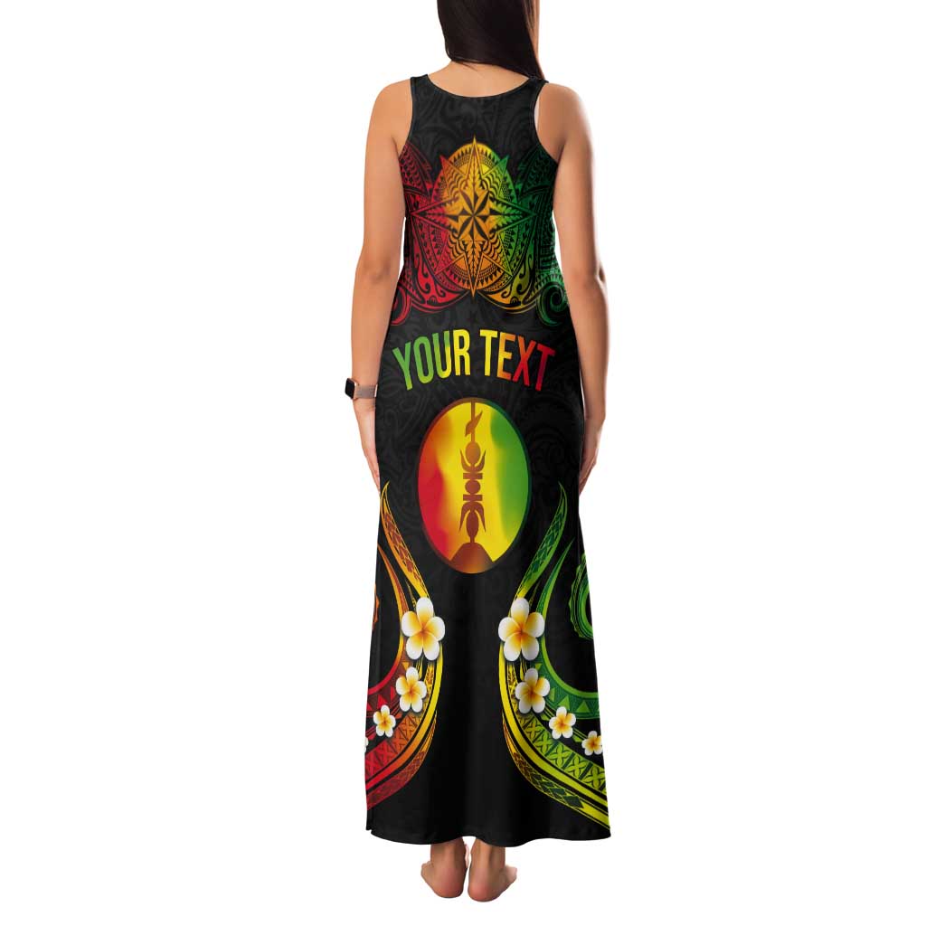Personalised New Caledonia Independence Day Tank Maxi Dress Polynesian Tattoo and Plumeria Reggae Color