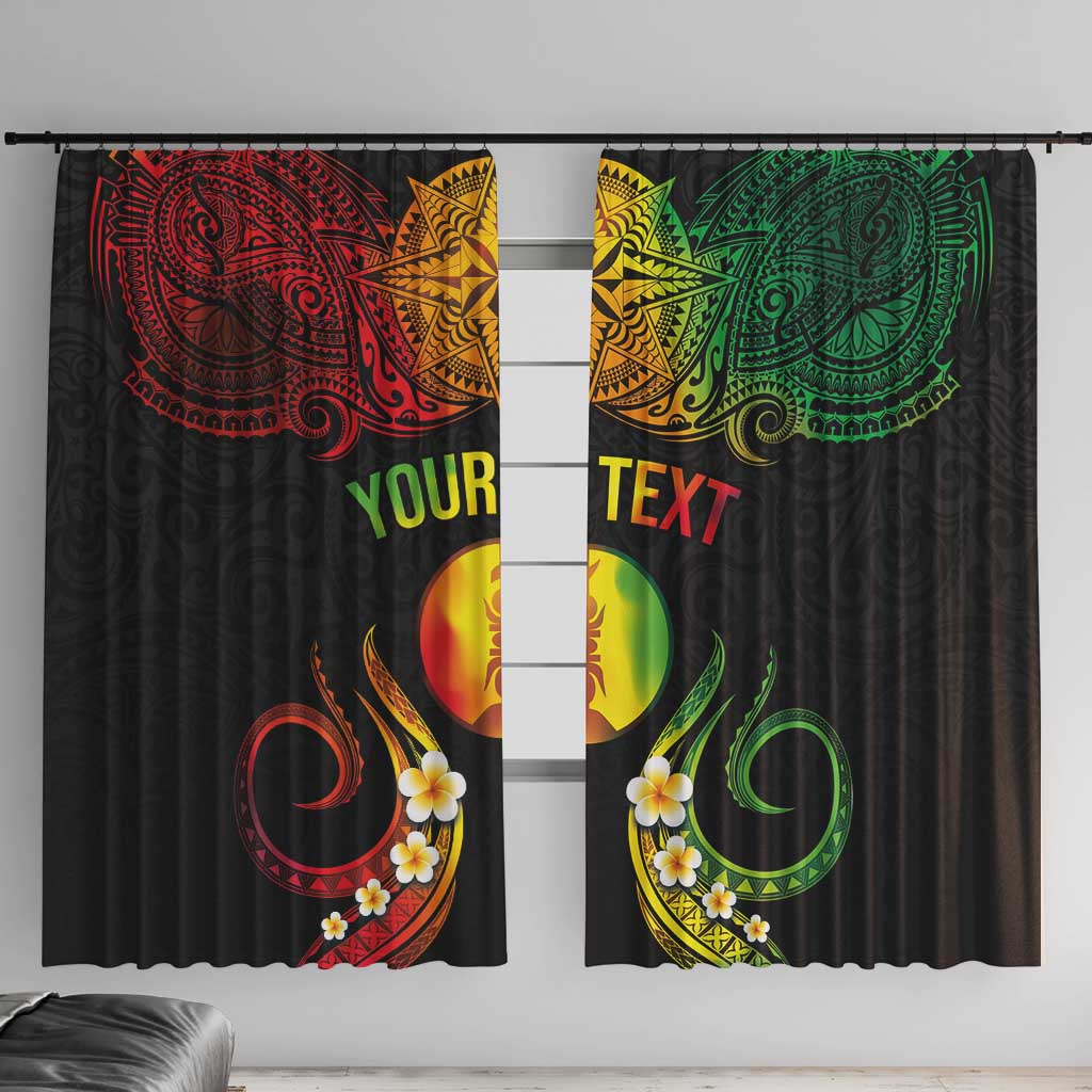 Personalised New Caledonia Independence Day Window Curtain Polynesian Tattoo and Plumeria Reggae Color LT03 With Hooks Reggae - Polynesian Pride