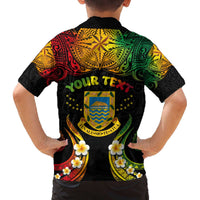 Personalised Tuvalu Independence Day Family Matching Off The Shoulder Long Sleeve Dress and Hawaiian Shirt Polynesian Tattoo and Plumeria Reggae Color LT03 - Polynesian Pride