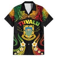 Personalised Tuvalu Independence Day Family Matching Off The Shoulder Long Sleeve Dress and Hawaiian Shirt Polynesian Tattoo and Plumeria Reggae Color LT03 Dad's Shirt - Short Sleeve Reggae - Polynesian Pride