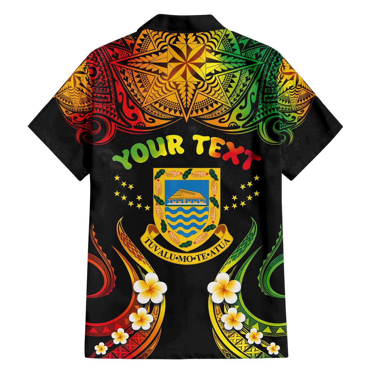 Personalised Tuvalu Independence Day Family Matching Off The Shoulder Long Sleeve Dress and Hawaiian Shirt Polynesian Tattoo and Plumeria Reggae Color LT03 - Polynesian Pride