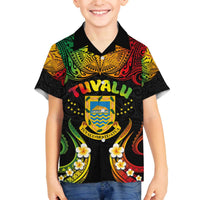 Personalised Tuvalu Independence Day Family Matching Off The Shoulder Long Sleeve Dress and Hawaiian Shirt Polynesian Tattoo and Plumeria Reggae Color LT03 Son's Shirt Reggae - Polynesian Pride