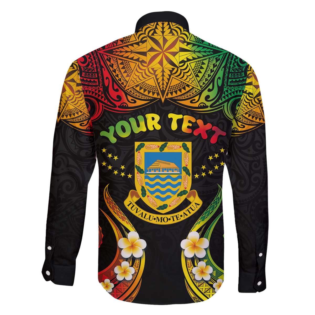 Personalised Tuvalu Independence Day Family Matching Off Shoulder Short Dress and Hawaiian Shirt Polynesian Tattoo and Plumeria Reggae Color LT03 - Polynesian Pride