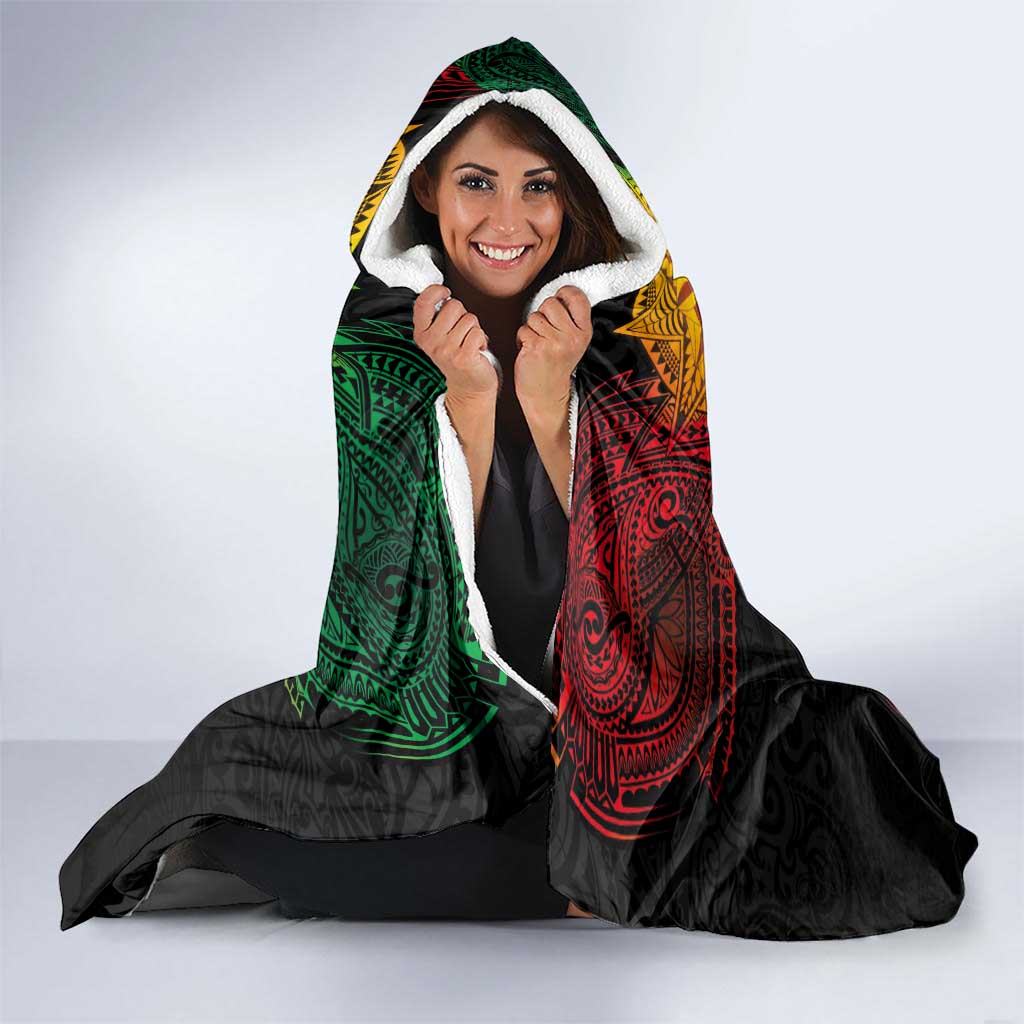 Personalised Tuvalu Independence Day Hooded Blanket Polynesian Tattoo and Plumeria Reggae Color LT03 - Polynesian Pride