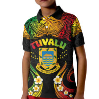 Personalised Tuvalu Independence Day Kid Polo Shirt Polynesian Tattoo and Plumeria Reggae Color