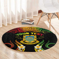 Personalised Tuvalu Independence Day Round Carpet Polynesian Tattoo and Plumeria Reggae Color
