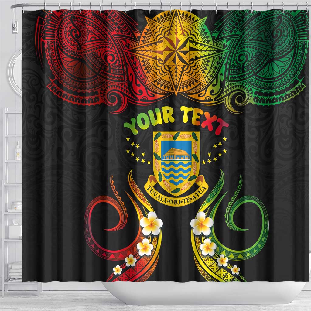 Personalised Tuvalu Independence Day Shower Curtain Polynesian Tattoo and Plumeria Reggae Color