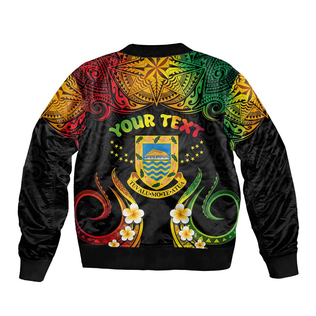 Personalised Tuvalu Independence Day Sleeve Zip Bomber Jacket Polynesian Tattoo and Plumeria Reggae Color LT03 - Polynesian Pride