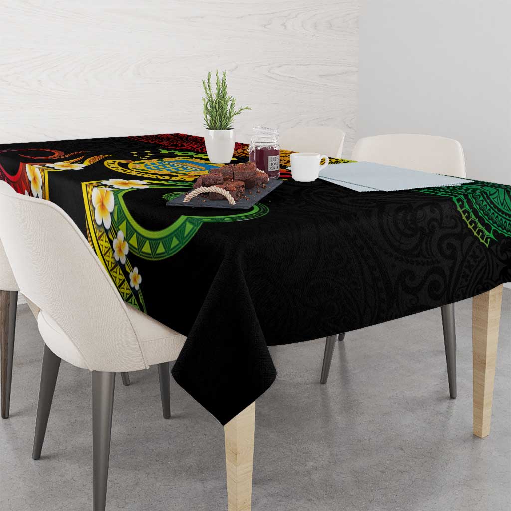 Personalised Tuvalu Independence Day Tablecloth Polynesian Tattoo and Plumeria Reggae Color