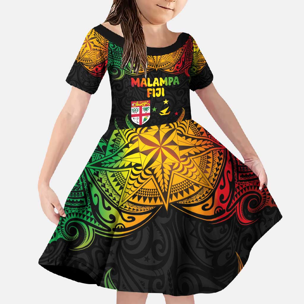 Personalised Malampa Fiji Day Family Matching Mermaid Dress and Hawaiian Shirt Polynesian Tattoo and Plumeria Reggae Color LT03 Daughter's Dress Reggae - Polynesian Pride