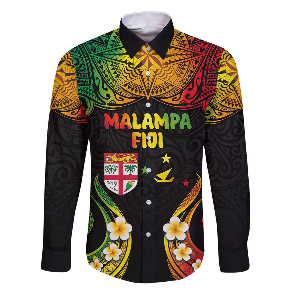Personalised Malampa Fiji Day Family Matching Mermaid Dress and Hawaiian Shirt Polynesian Tattoo and Plumeria Reggae Color LT03 Dad's Shirt - Long Sleeve Reggae - Polynesian Pride