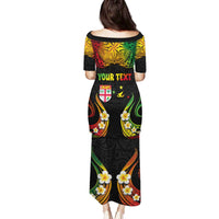 Personalised Malampa Fiji Day Family Matching Puletasi and Hawaiian Shirt Polynesian Tattoo and Plumeria Reggae Color