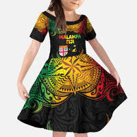 Personalised Malampa Fiji Day Family Matching Tank Maxi Dress and Hawaiian Shirt Polynesian Tattoo and Plumeria Reggae Color LT03 Daughter's Dress Reggae - Polynesian Pride