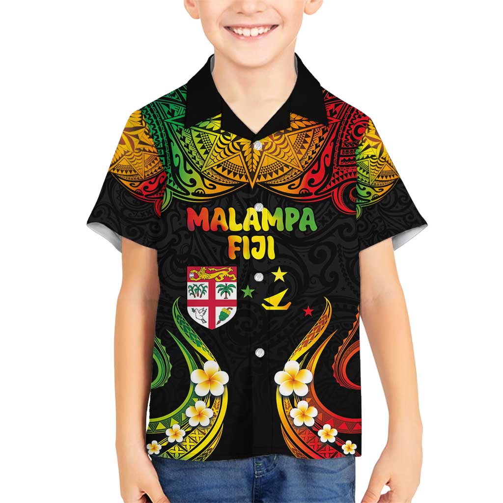 Personalised Malampa Fiji Day Family Matching Tank Maxi Dress and Hawaiian Shirt Polynesian Tattoo and Plumeria Reggae Color LT03 Son's Shirt Reggae - Polynesian Pride