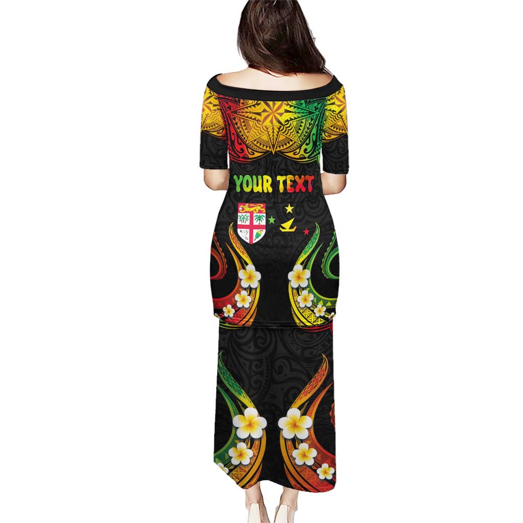 Personalised Malampa Fiji Day Puletasi Polynesian Tattoo and Plumeria Reggae Color