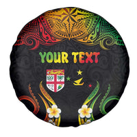 Personalised Malampa Fiji Day Spare Tire Cover Polynesian Tattoo and Plumeria Reggae Color