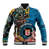 Fiji and Australia Kangaroos Baseball Jacket Indigenous Aboriginal and Fijian Masi Tribal Tattoo