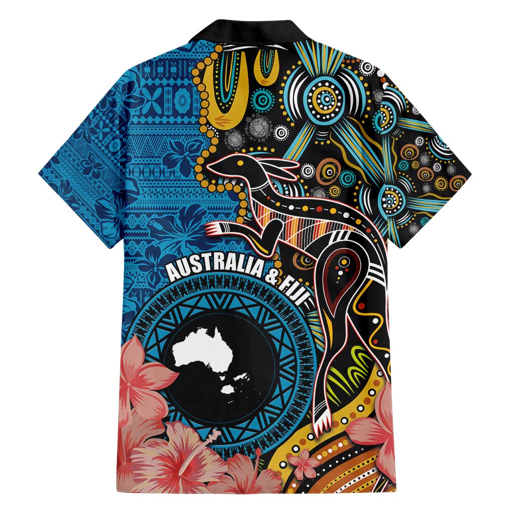 Fiji and Australia Kangaroos Family Matching Short Sleeve Bodycon Dress and Hawaiian Shirt Indigenous Aboriginal and Fijian Masi Tribal Tattoo