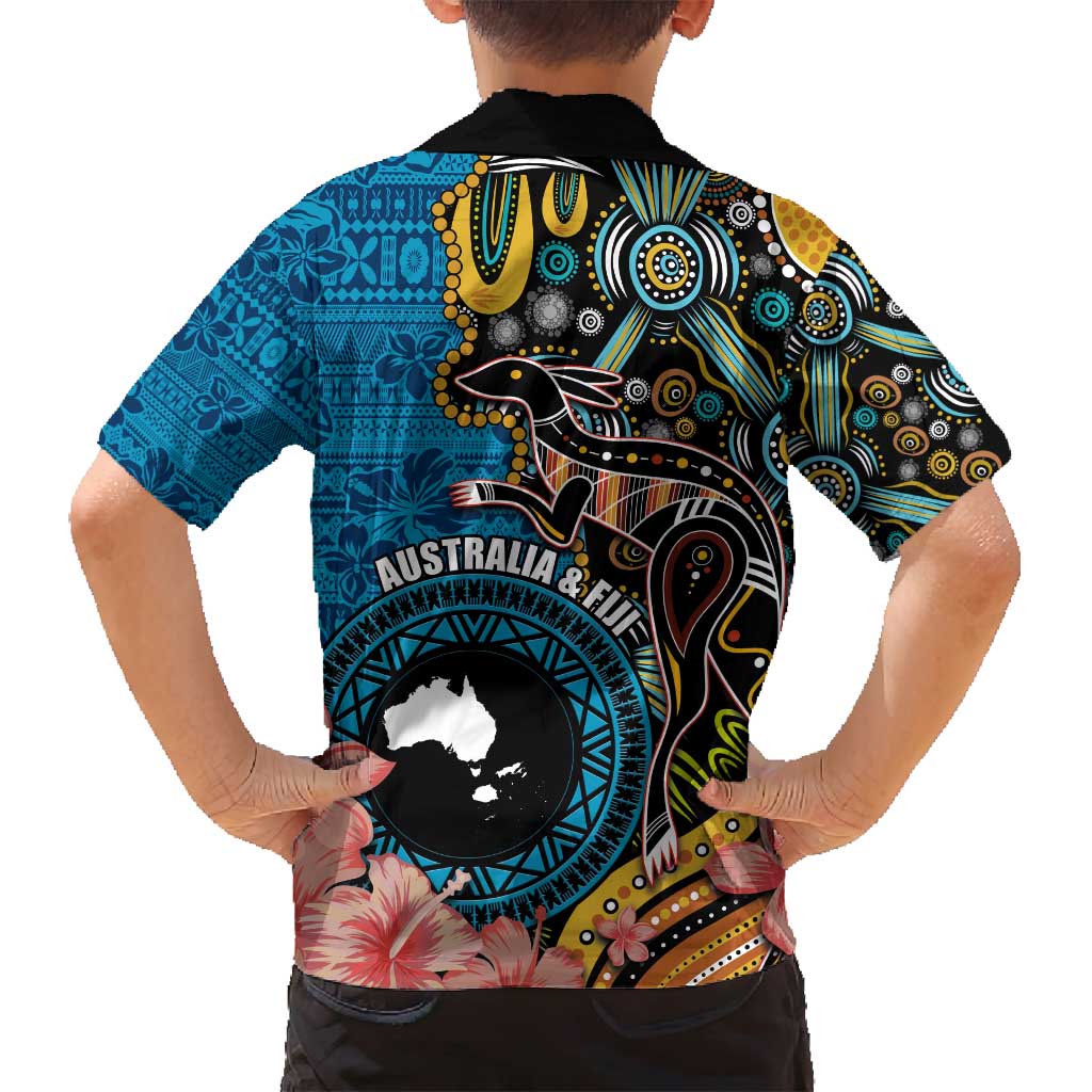 Fiji and Australia Kangaroos Family Matching Tank Maxi Dress and Hawaiian Shirt Indigenous Aboriginal and Fijian Masi Tribal Tattoo LT03 - Polynesian Pride