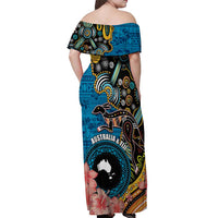 Fiji and Australia Kangaroos Off Shoulder Maxi Dress Indigenous Aboriginal and Fijian Masi Tribal Tattoo