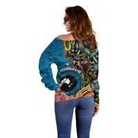 Fiji and Australia Kangaroos Off Shoulder Sweater Indigenous Aboriginal and Fijian Masi Tribal Tattoo