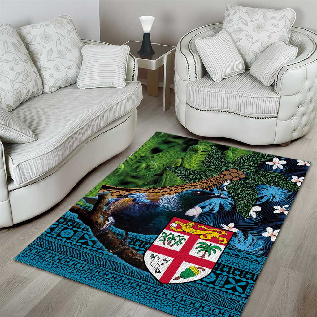 Fiji and New Zealand Tui Bird Area Rug Koru Fern Leafs and Palm Tree With Plumeria
