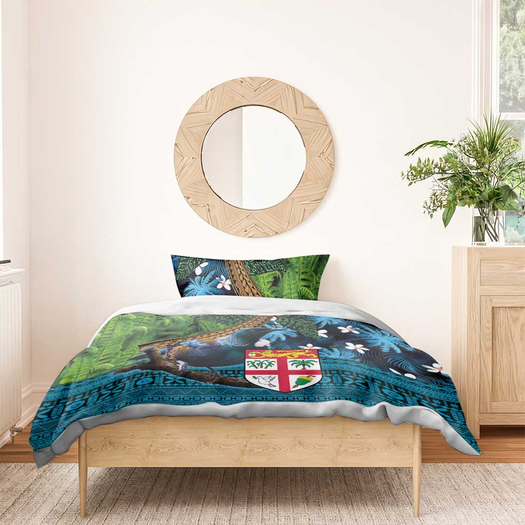 Fiji and New Zealand Tui Bird Bedding Set Koru Fern Leafs and Palm Tree With Plumeria