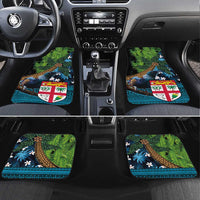 Fiji and New Zealand Tui Bird Car Mats Koru Fern Leafs and Palm Tree With Plumeria