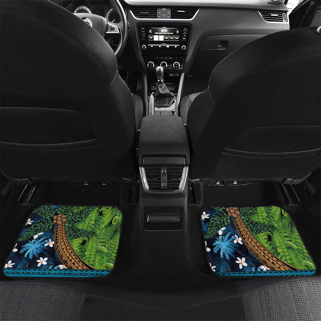 Fiji and New Zealand Tui Bird Car Mats Koru Fern Leafs and Palm Tree With Plumeria