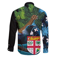 Fiji and New Zealand Tui Bird Family Matching Short Sleeve Bodycon Dress and Hawaiian Shirt Koru Fern Leafs and Palm Tree With Plumeria LT03 - Polynesian Pride