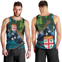 Fiji and New Zealand Tui Bird Men Tank Top Koru Fern Leafs and Palm Tree With Plumeria
