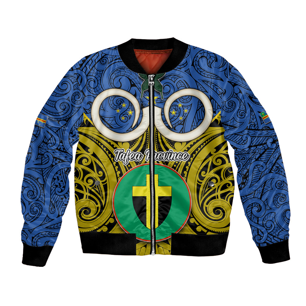 Vanuatu Tafea Province Bomber Jacket Pig Tusk Mix Maori Pattern and Namele Leaf LT03 Unisex Blue - Polynesian Pride