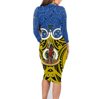 Vanuatu Tafea Province Family Matching Long Sleeve Bodycon Dress and Hawaiian Shirt Pig Tusk Mix Maori Pattern and Namele Leaf LT03 - Polynesian Pride