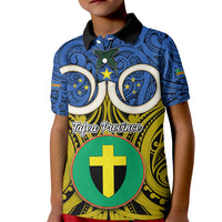Vanuatu Tafea Province Kid Polo Shirt Pig Tusk Mix Maori Pattern and Namele Leaf LT03 Kid Blue - Polynesian Pride