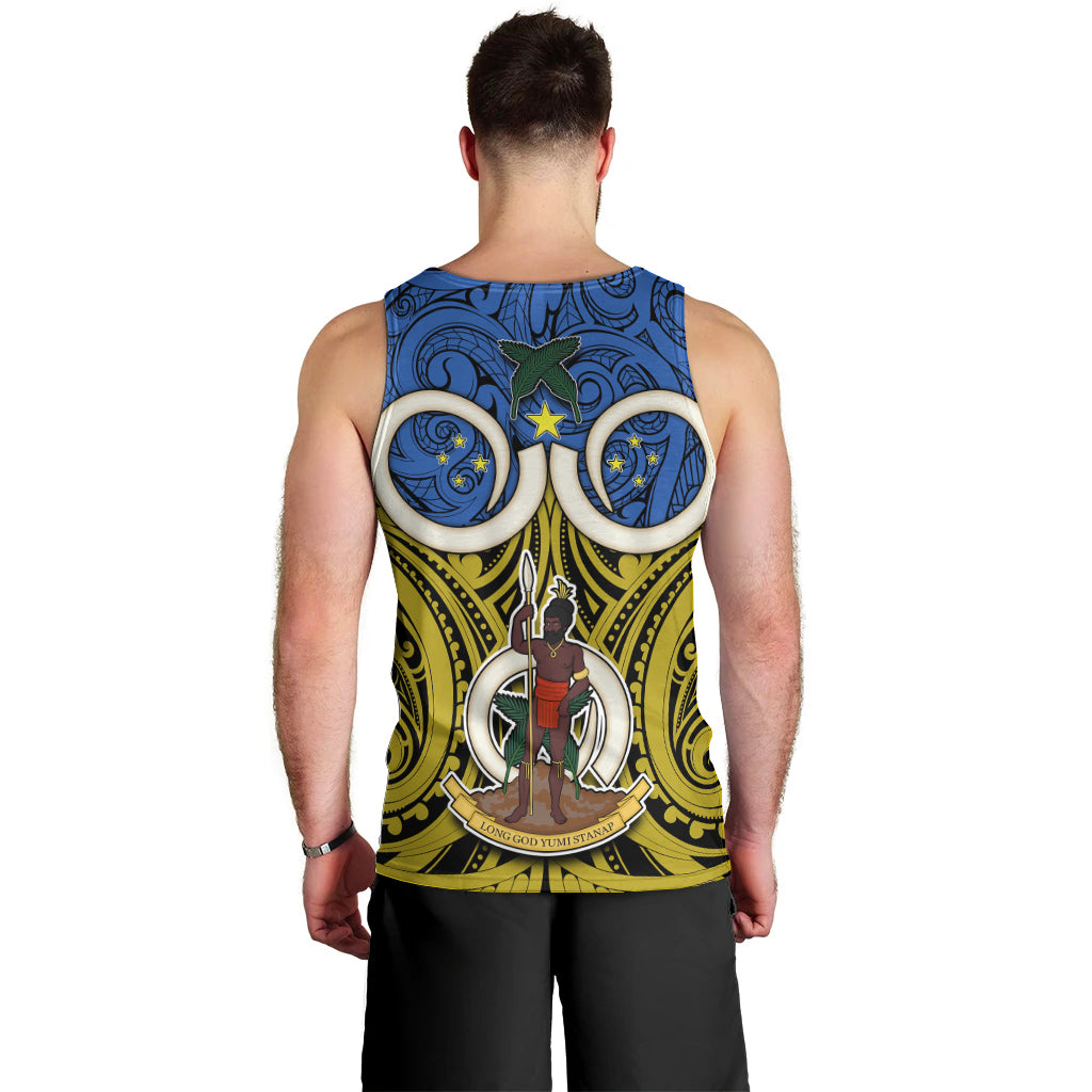 Vanuatu Tafea Province Men Tank Top Pig Tusk Mix Maori Pattern and Namele Leaf LT03 - Polynesian Pride