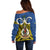 Vanuatu Tafea Province Off Shoulder Sweater Pig Tusk Mix Maori Pattern and Namele Leaf LT03 - Polynesian Pride