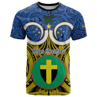 Vanuatu Tafea Province T Shirt Pig Tusk Mix Maori Pattern and Namele Leaf LT03 Blue - Polynesian Pride
